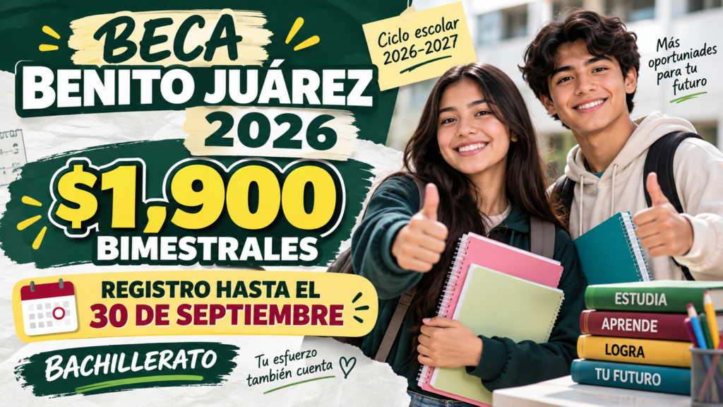 beca benito juarez bachillerato 2026, Beca Benito Juárez 2026 para estudiantes de bachillerato, apoyo de $1,900 bimestrales,